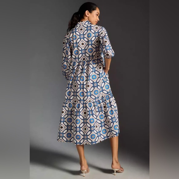 Anthropologie Bettina Tiered Shirt Dress Tile Print - Picture 2 of 8